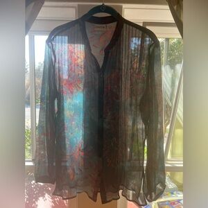 Chico's Teal and Burgundy Floral Blouse